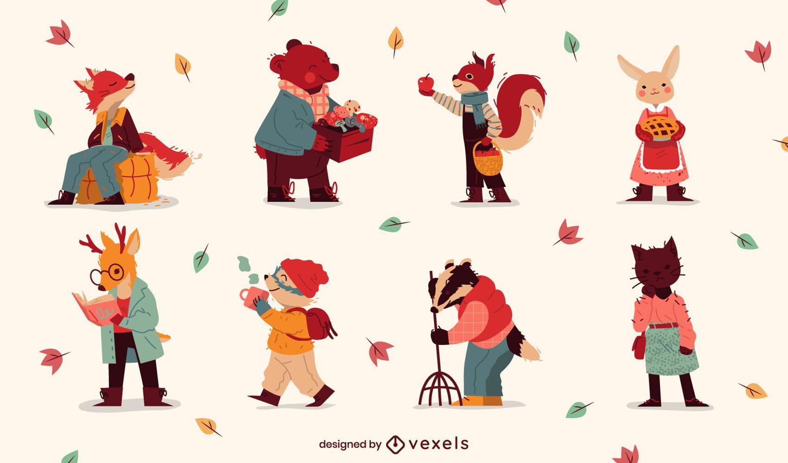 Conjunto de caracteres fofos da temporada de outono animal