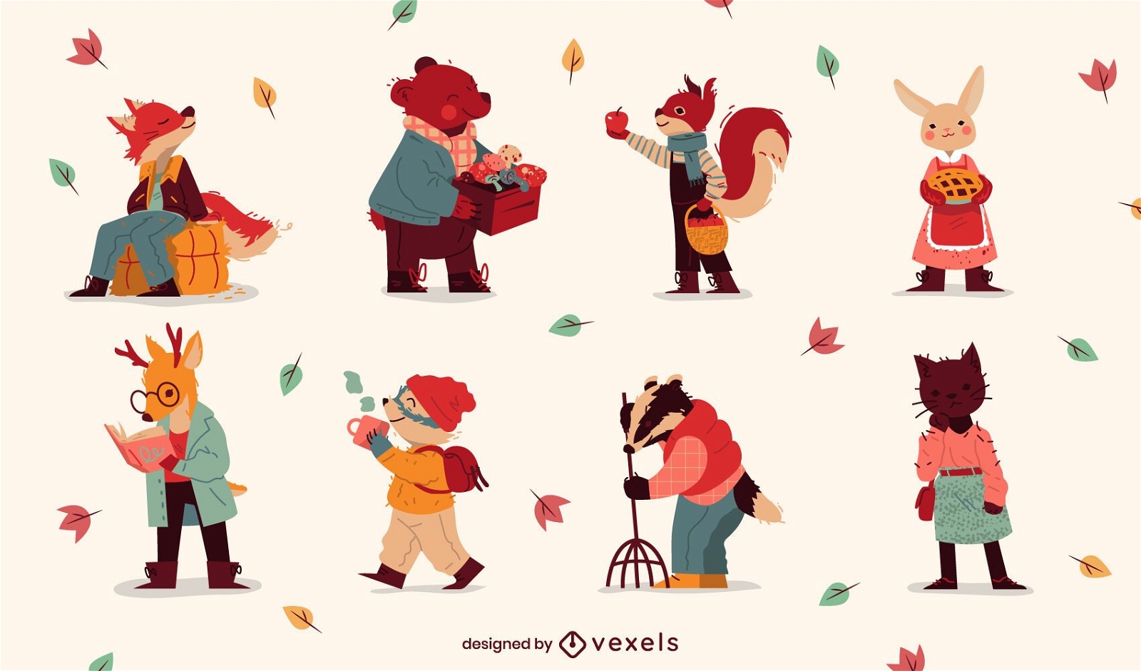 Niedlicher Zeichensatz der tierischen Herbstsaison