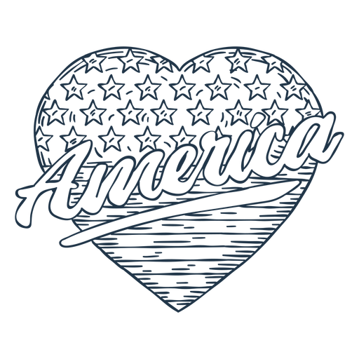 America flag heart hand drawn badge