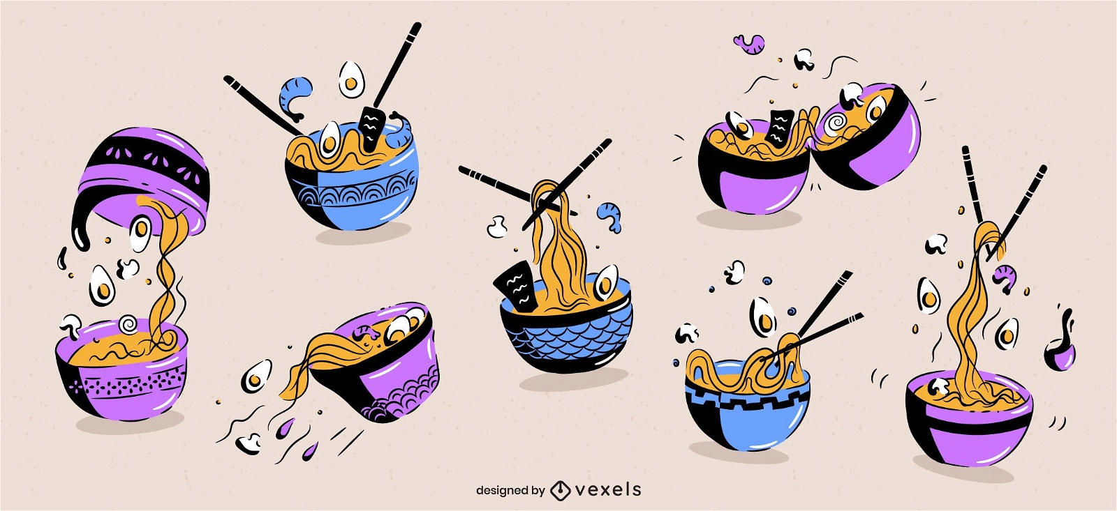 Conjunto de doodle de comida japonesa Ramen