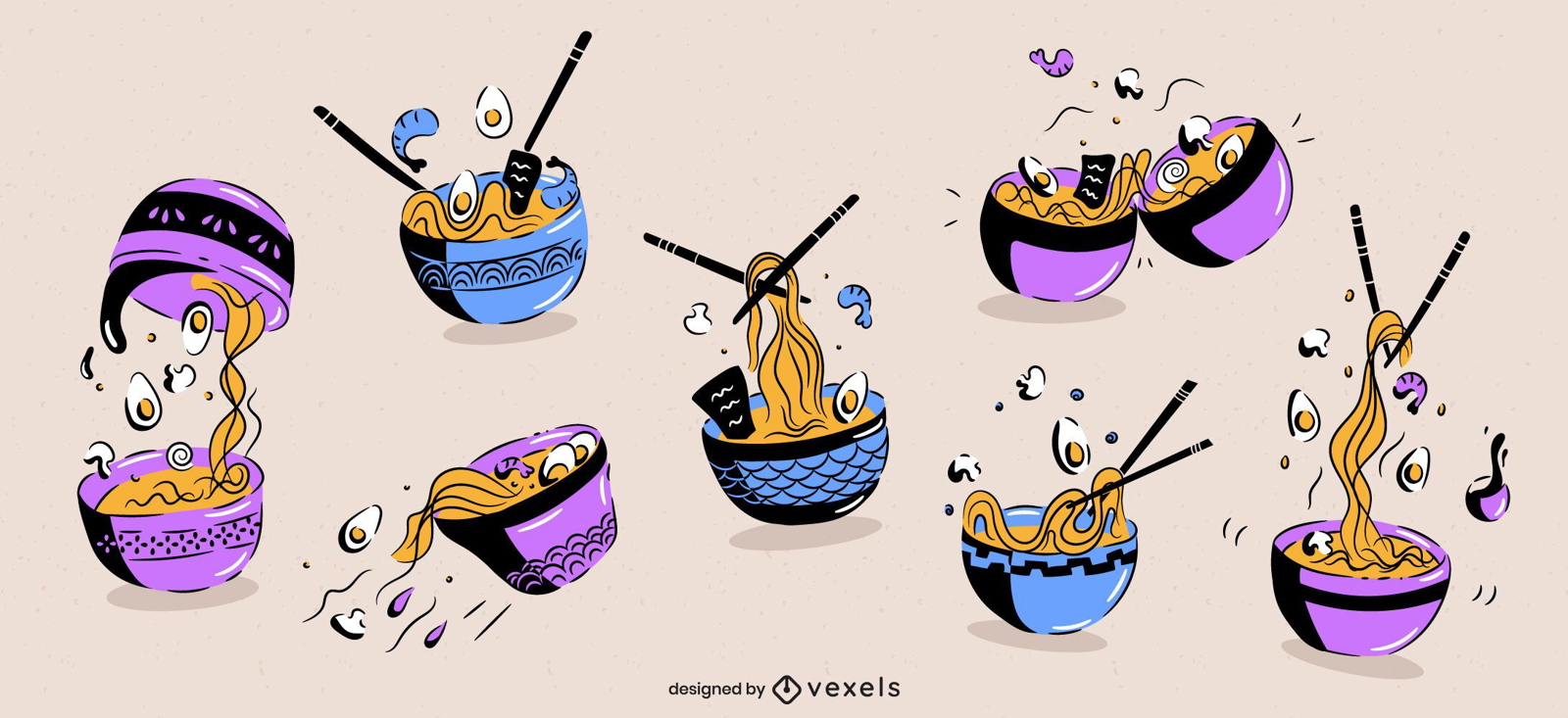 Ramen Bowl japanisches Essen Doodle Set