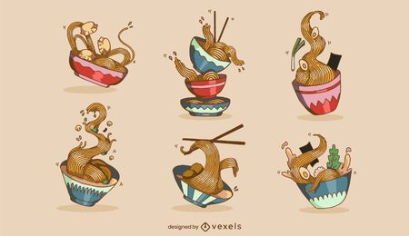 Conjunto de ilustração de comida japonesa Ramen bowl