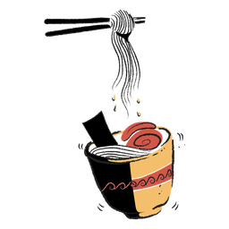 Ramen noodles and chopsticks doodle Transparent PNG