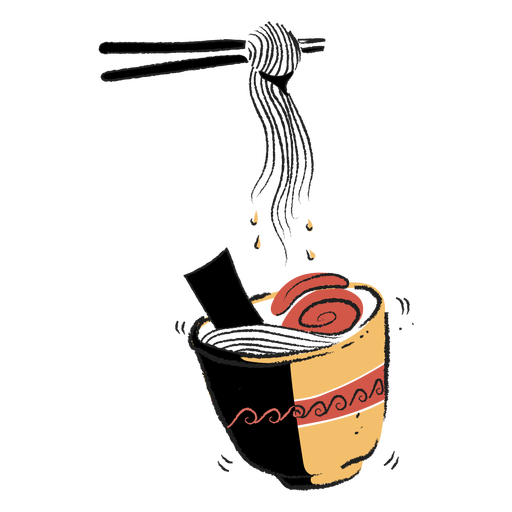 Ramen noodles and chopsticks doodle PNG Design