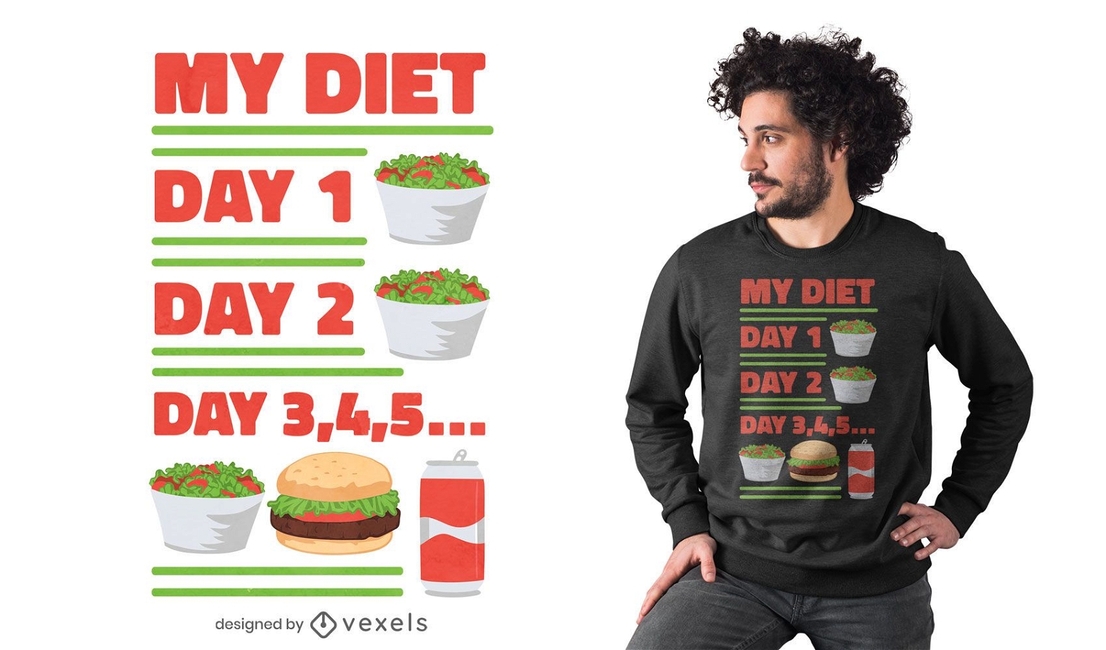 Design de t-shirt de rotina para dia de dieta engraçada