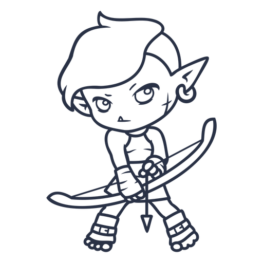 Chibi orc girl archer stroke PNG Design