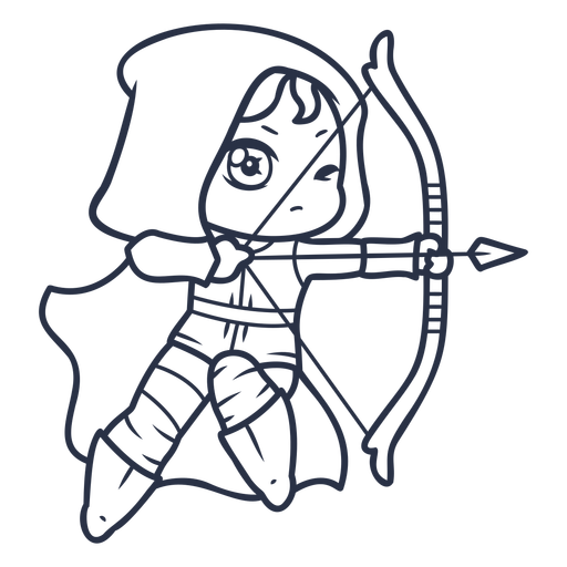 Chibi archer girl stroke PNG Design