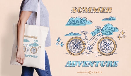 Bicycle line art summer tote bag design