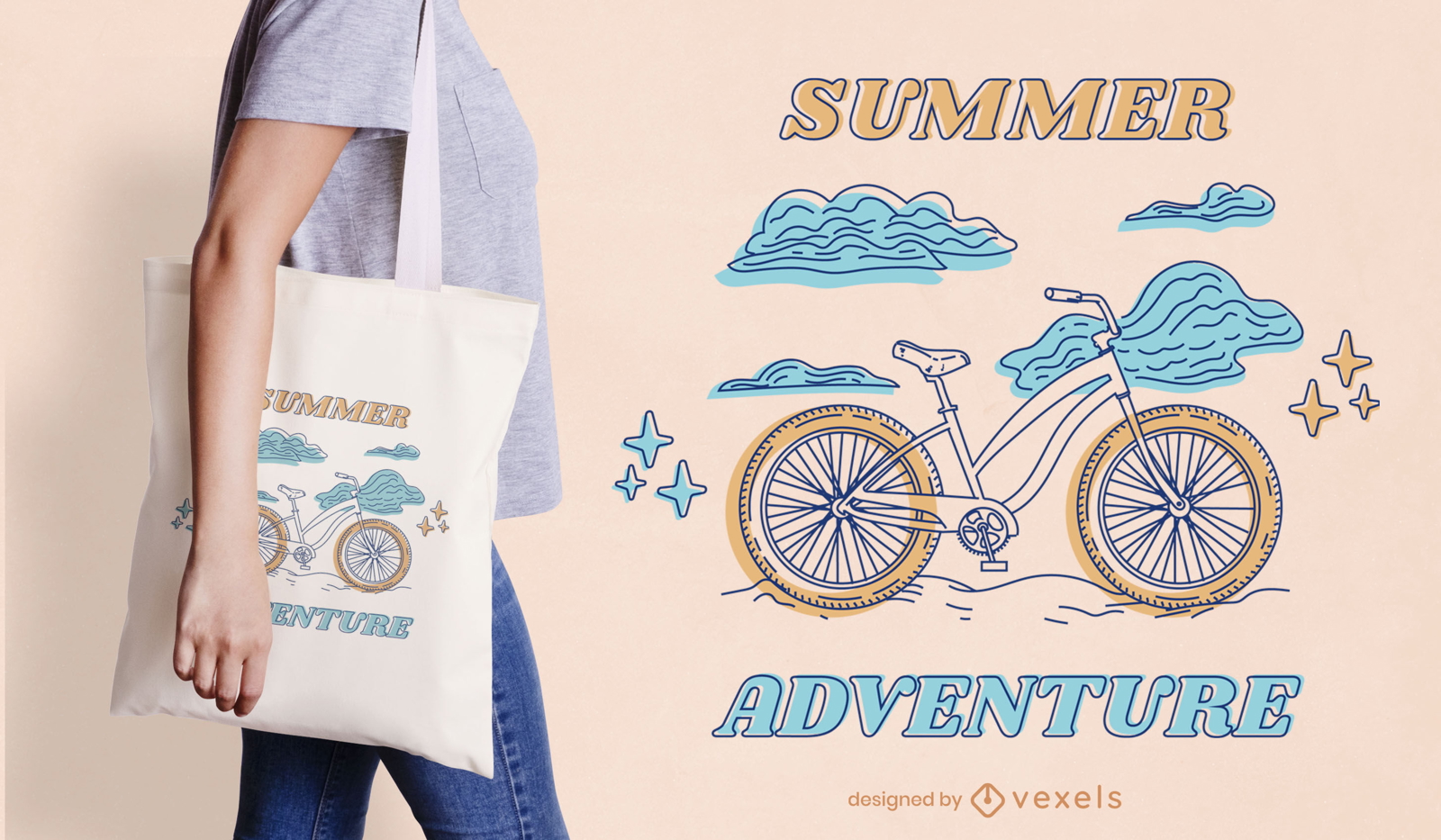 Bicycle line art summer tote bag design