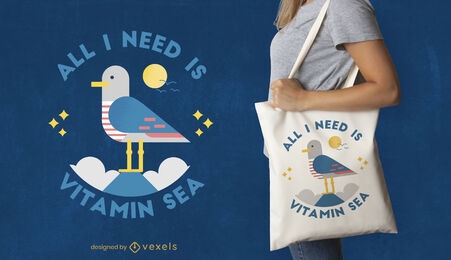 Design de sacola com citação de pássaro gaivota