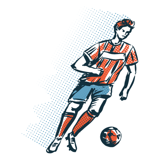 Soccer player with ball hand drawn PNG Design