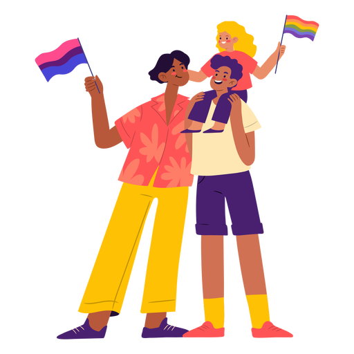 Gay family with pride flags semi flat