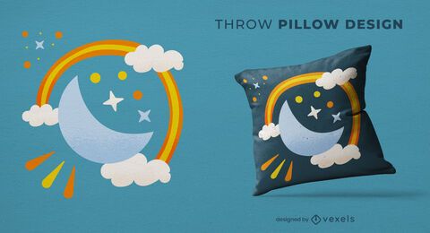 Diseño de almohada de tiro de luna y arco iris.