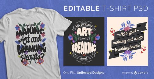 Floral lettering scalable t-shirt psd