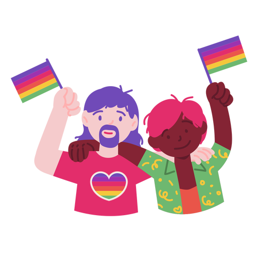 Pride people with flags semi flat PNG Design