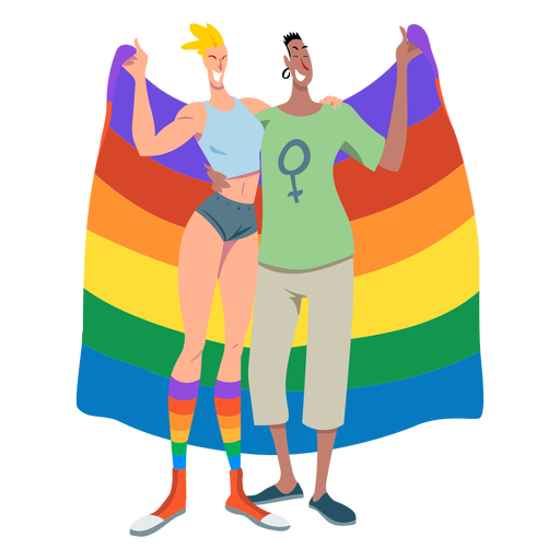 Two people with pride flag semi flat PNG Design