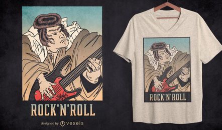 Diseño de camiseta de guitarra samurai rock and roll