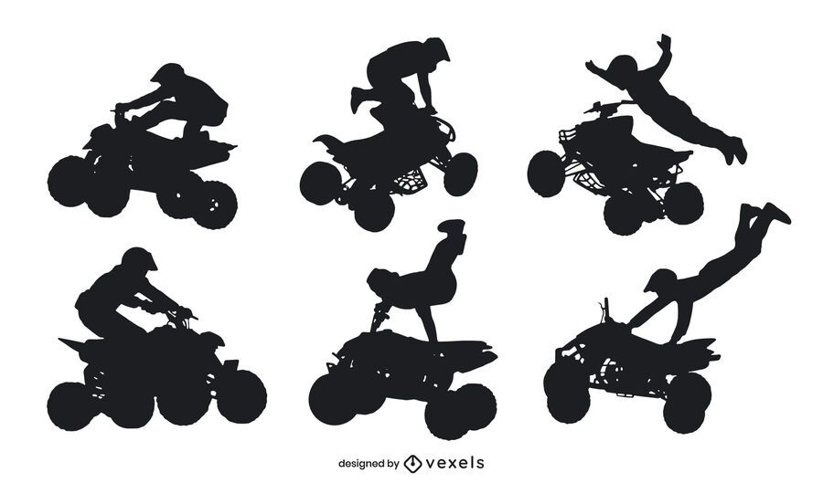 Quad bike extreme poses silhouette set Quad bike extreme poses silhouette set
