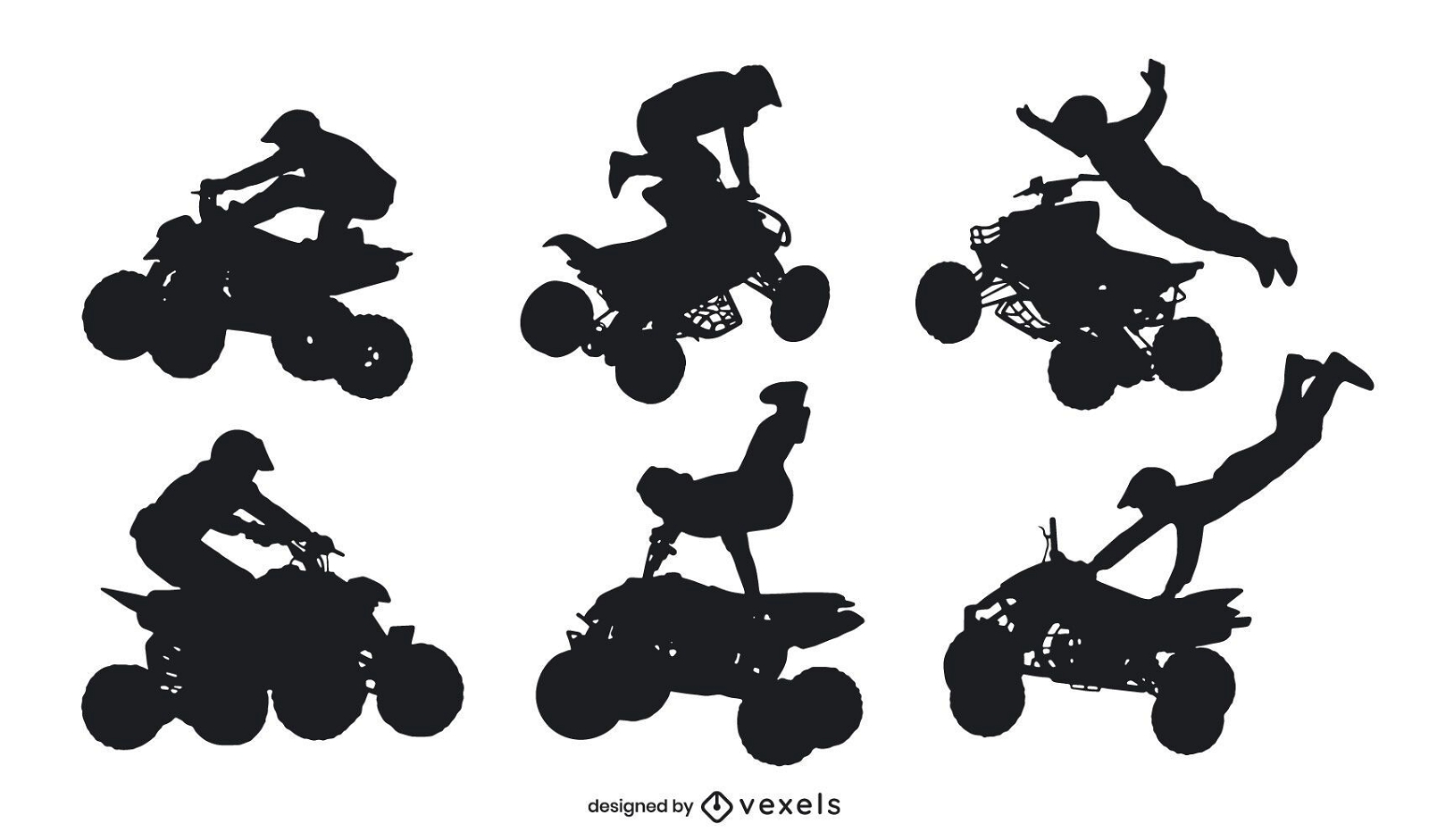 Quad bike extreme poses silhouette set
