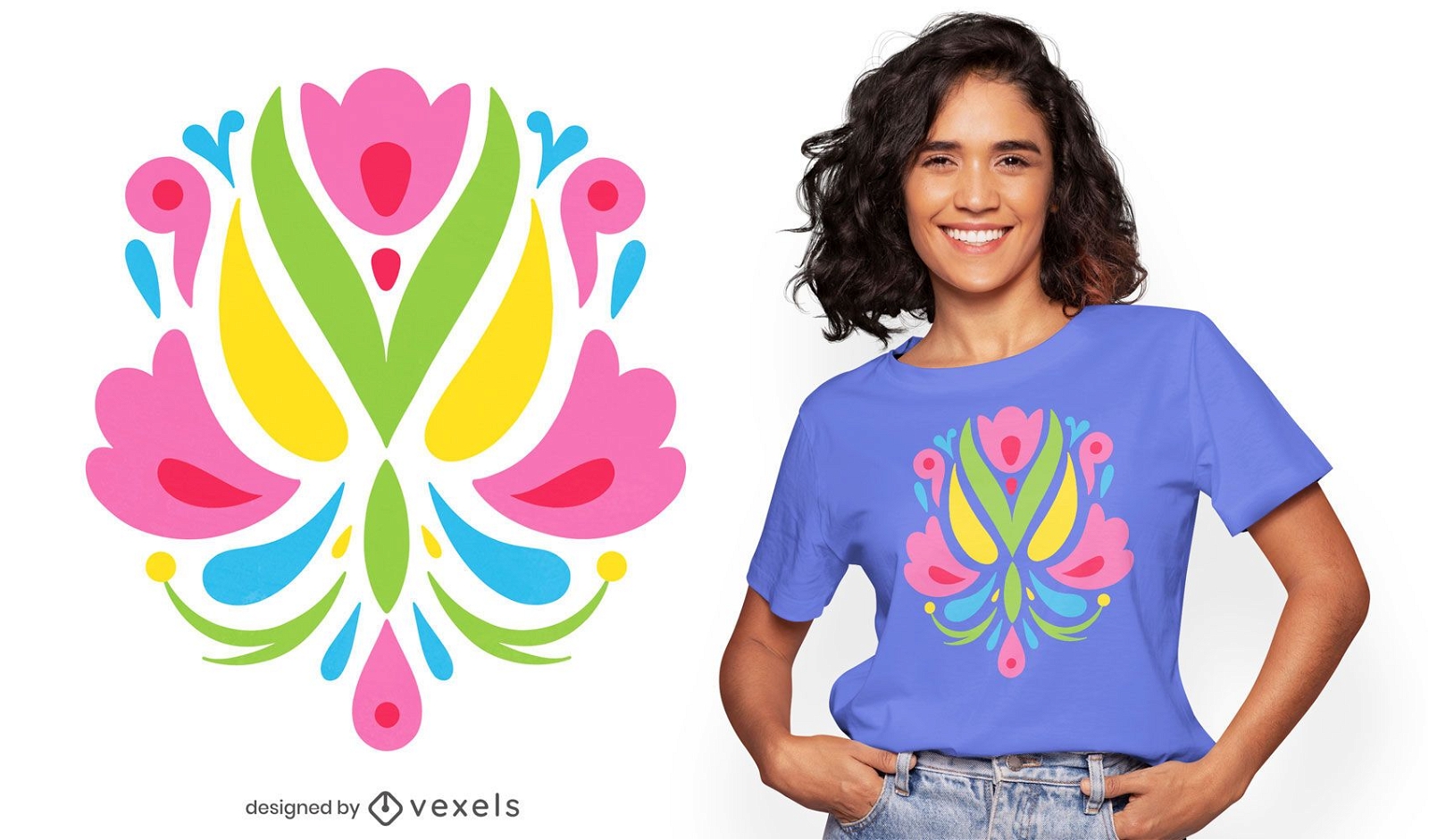 Design de t-shirt com flores planas otomi coloridas