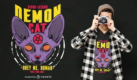 Diseño de camiseta satánica animal gato esfinge.