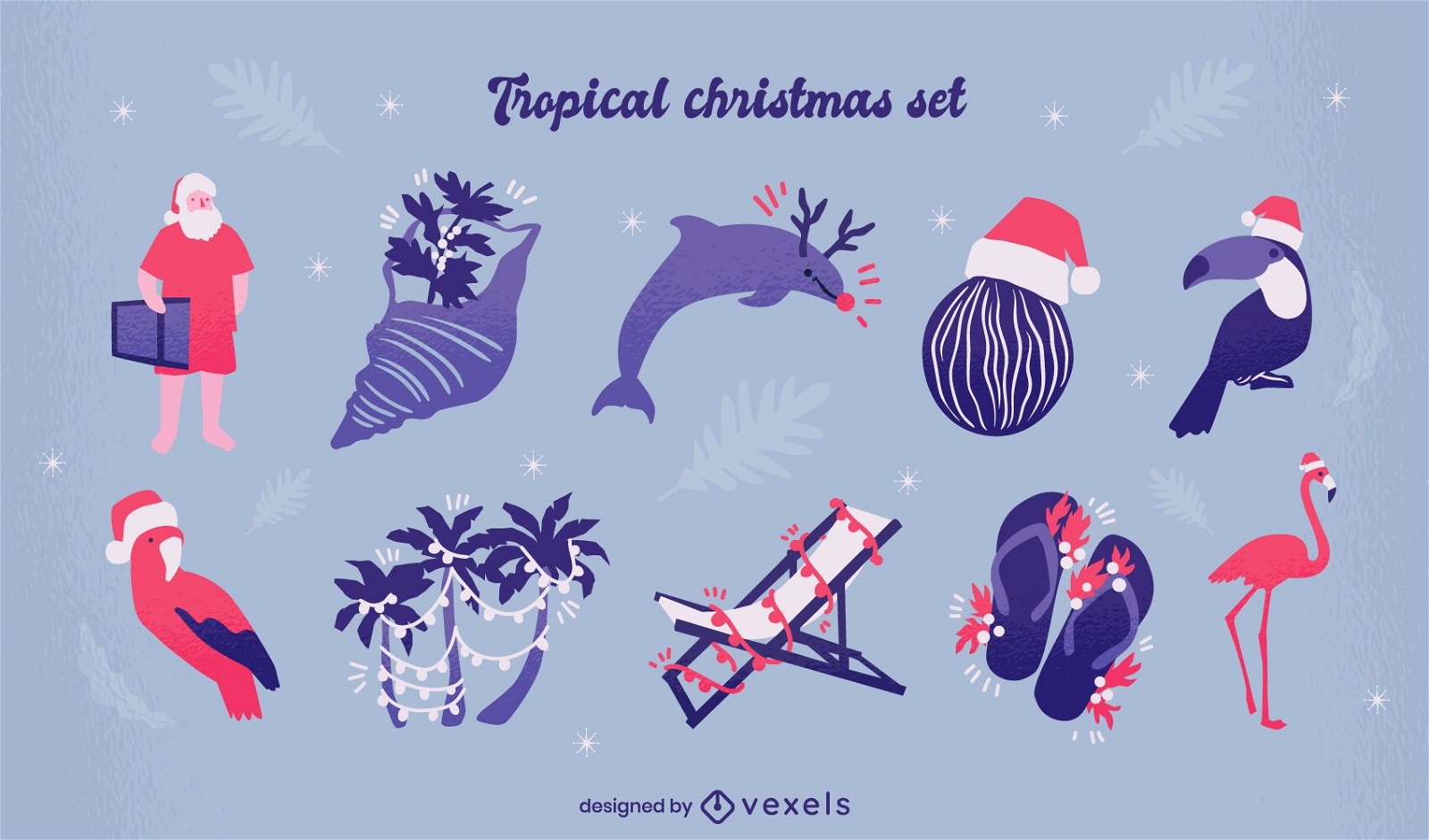 Tropical christmas elements set