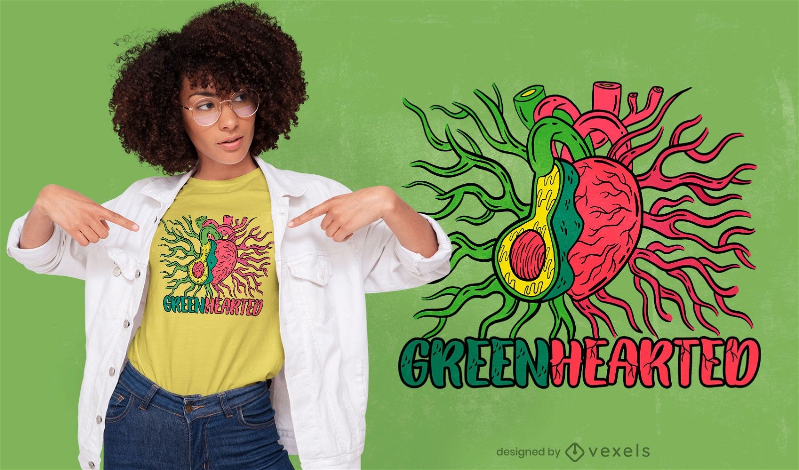 Design de t-shirt com sistema coração e abacate