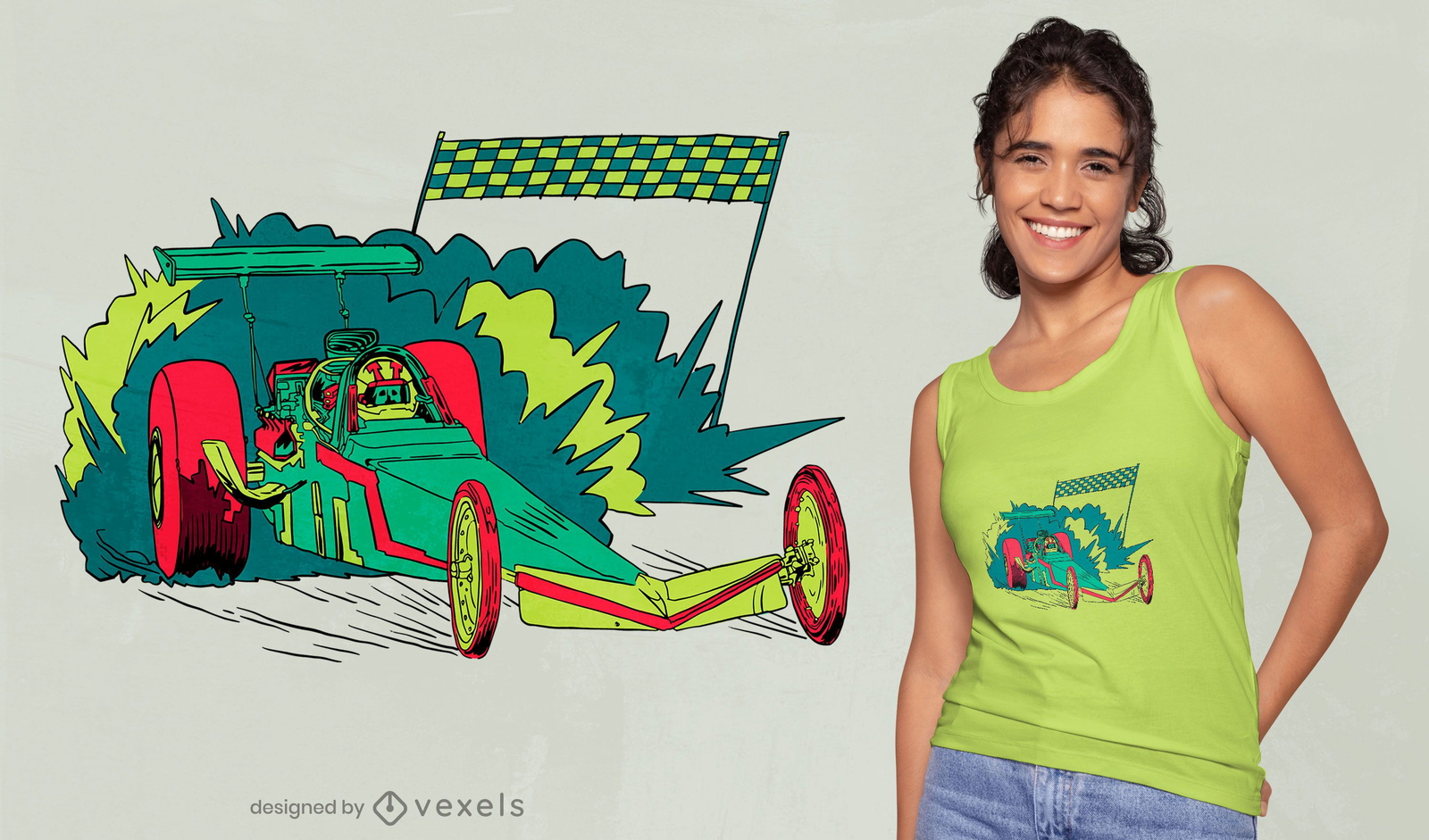 Design de camiseta de carro de corrida de néon