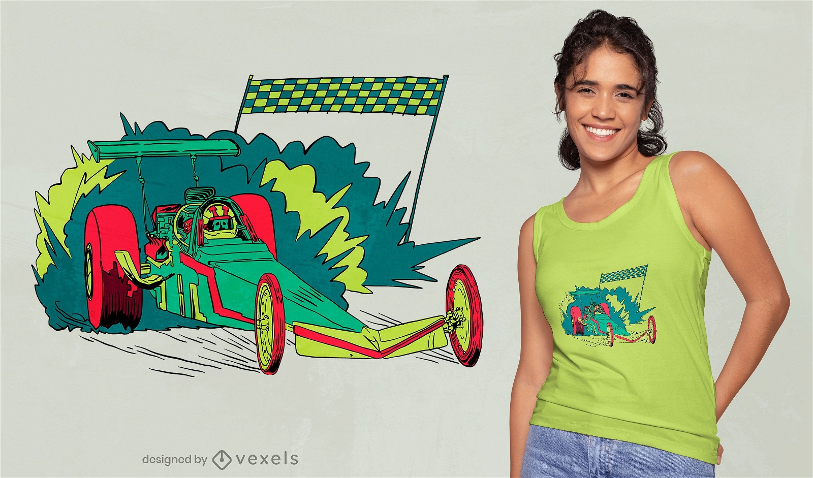 Neon drag racing car t-shirt design