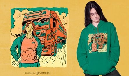 Mujer con diseño de camiseta de camión dibujado a mano