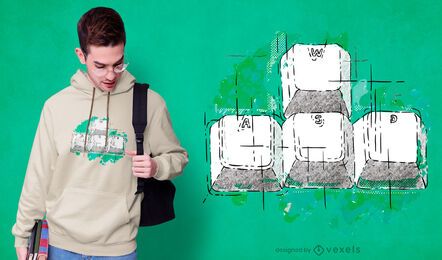 Hand-drawn gaming keyboard t-shirt design