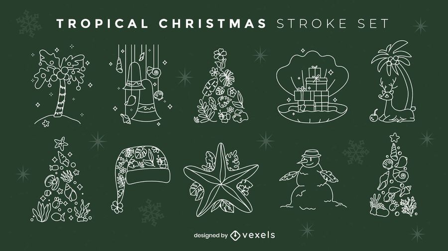 Christmas season tropical elements stroke set Christmas season tropical elements stroke set