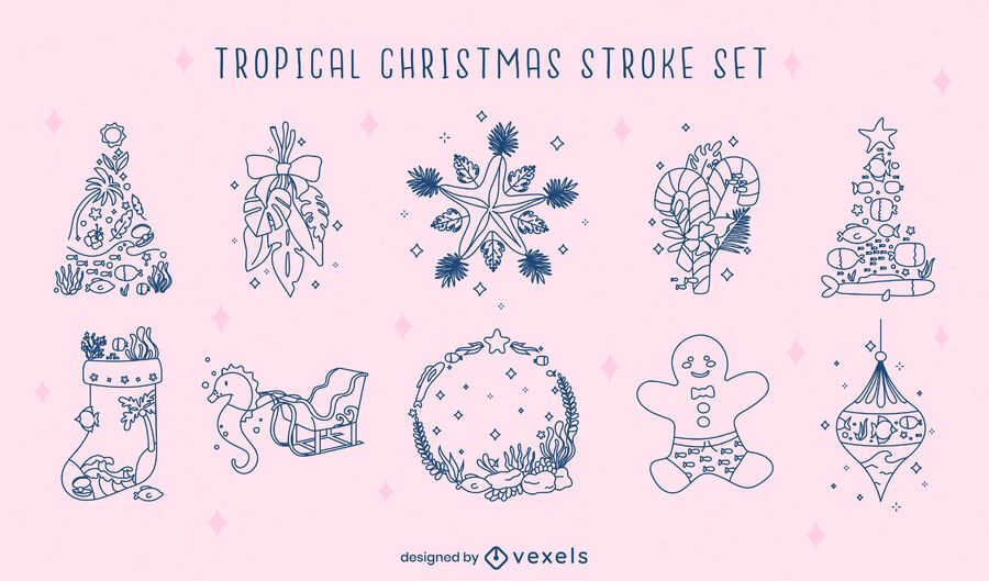 Tropical christmas season stroke set Tropical christmas season stroke set