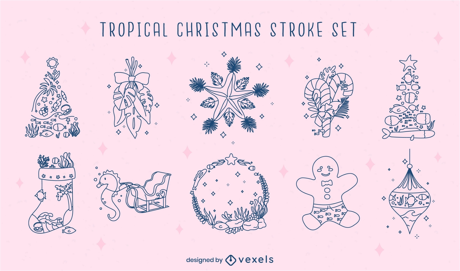 Tropical christmas season stroke set