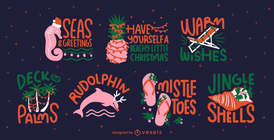 Tropical christmas seasonal badges set Tropical christmas seasonal badges set