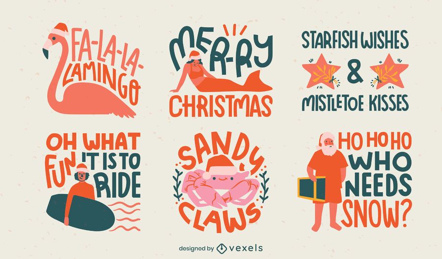 Christmas season tropical badges flat set Christmas season tropical badges flat set