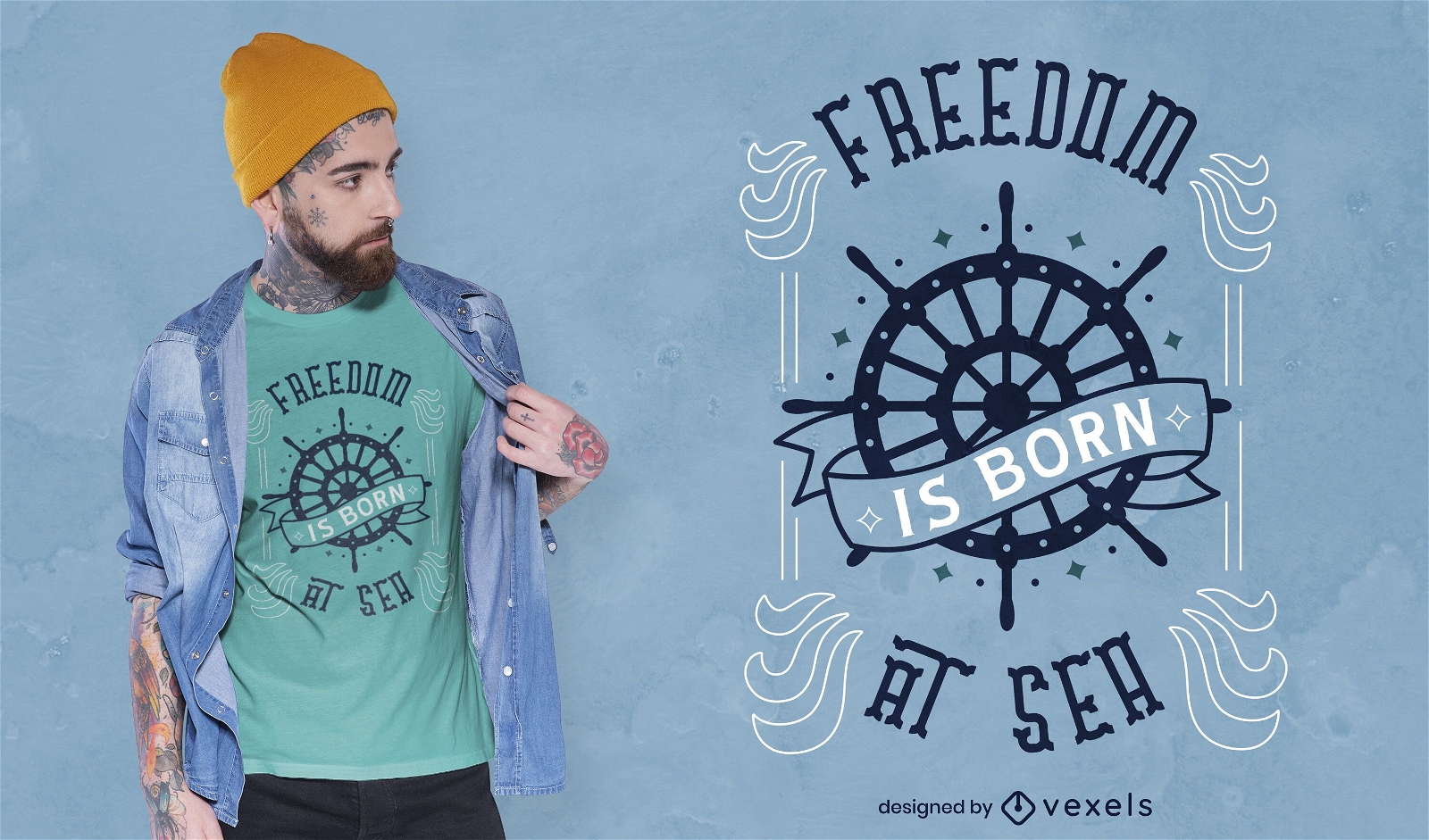 Design de t-shirt de navio n?utico Sea Freedom