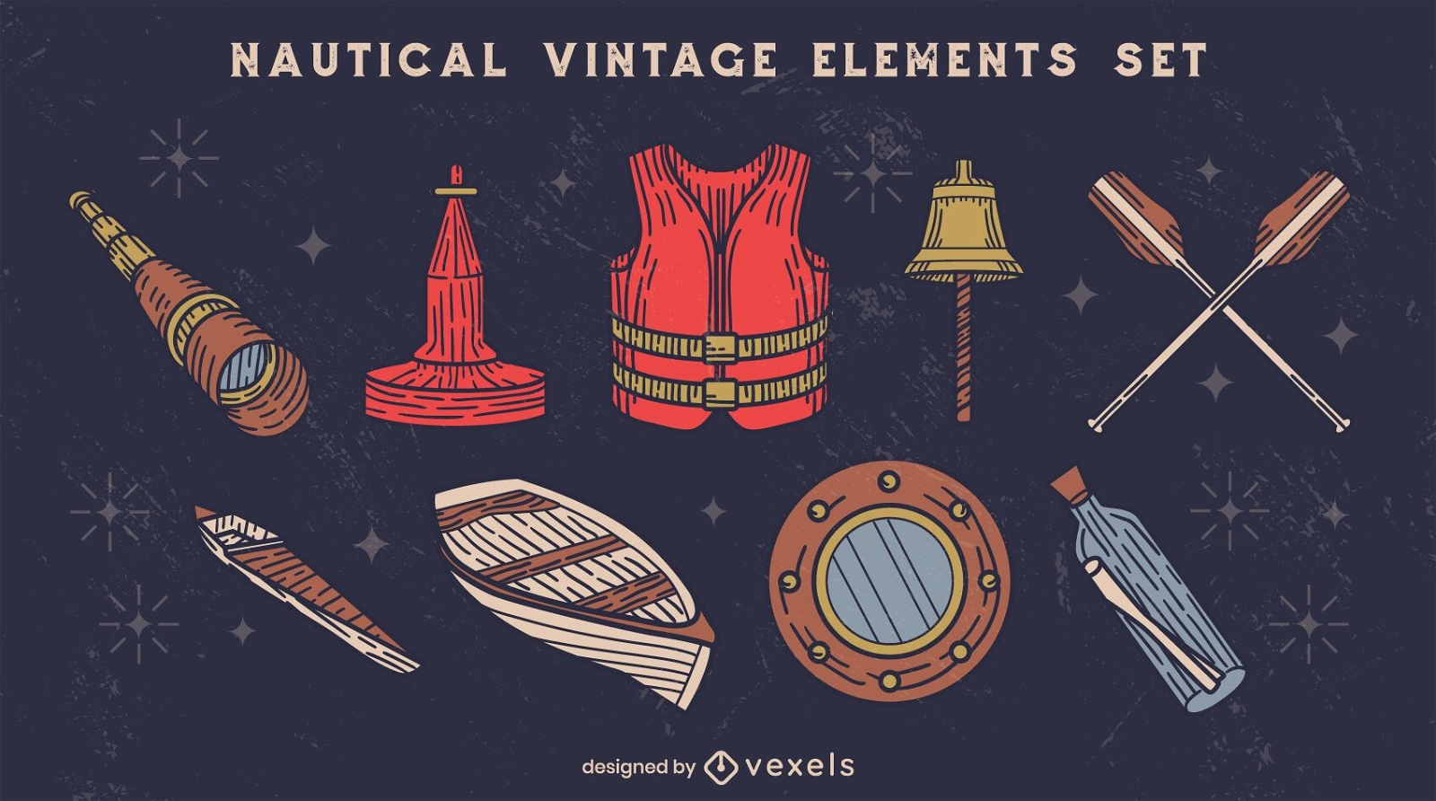 Conjunto de elementos de ilustração vintage de navio náutico