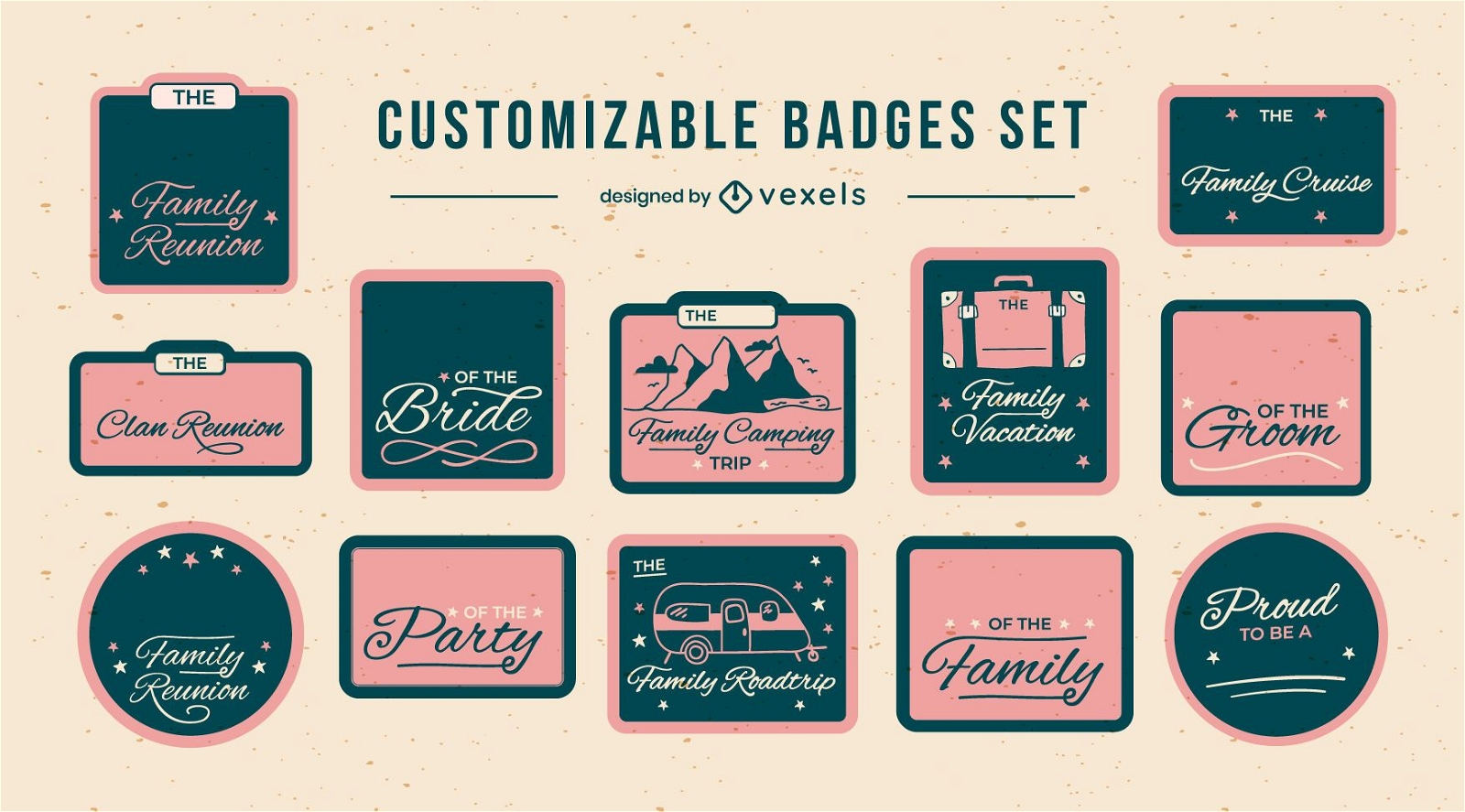 Family lettering badges customizable set