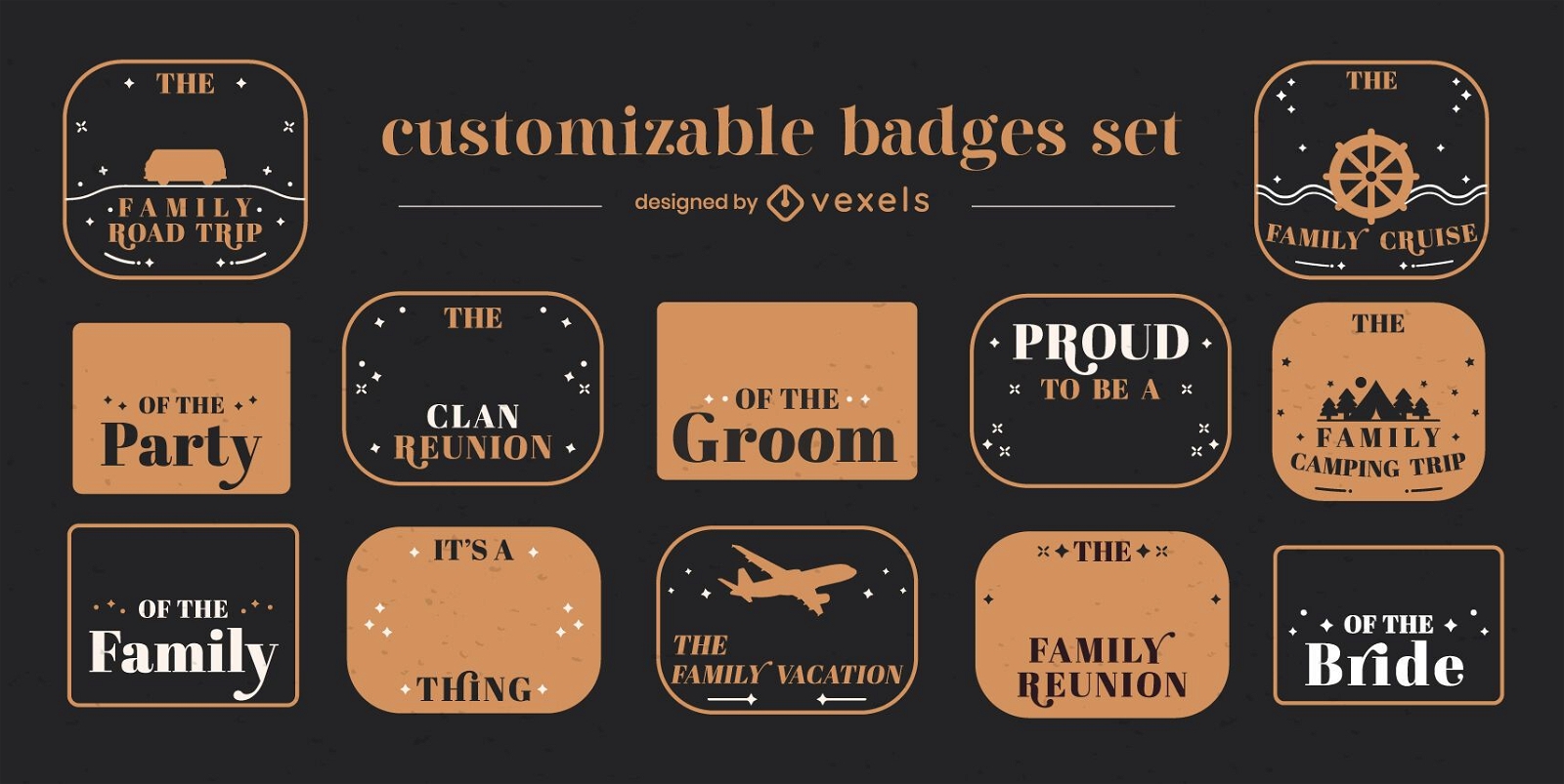 Family trip badges customizable set