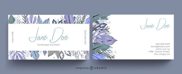Watercolor leaves business card design