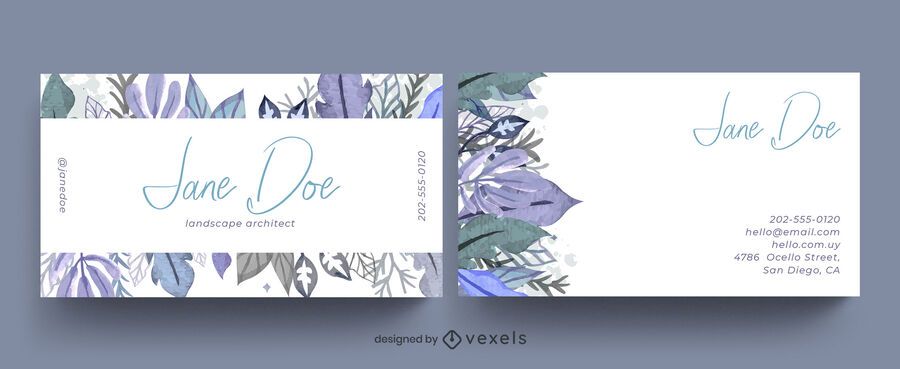 Watercolor leaves business card design Watercolor leaves business card design