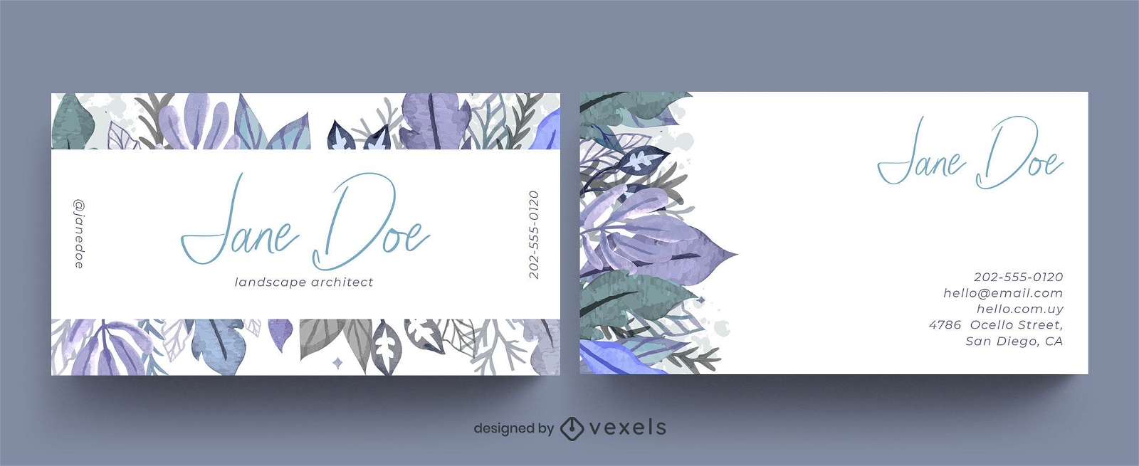 Diseño de tarjeta de visita de hojas de acuarela