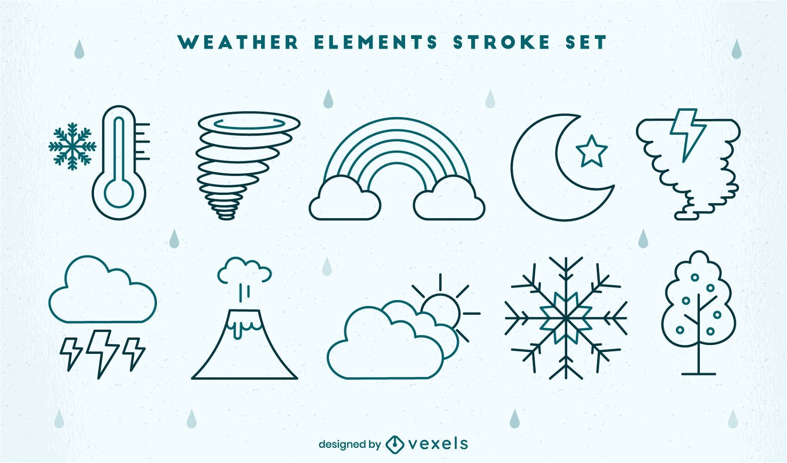 Weather types elements stroke set