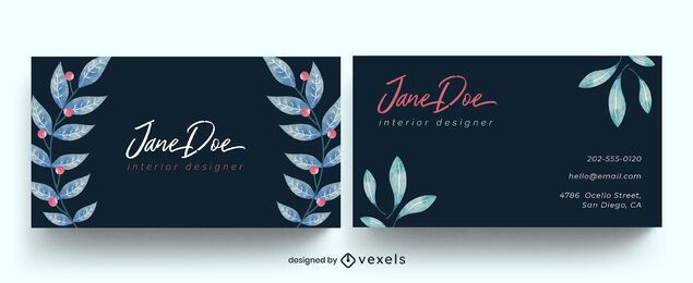 Watercolor leaves nature business card design