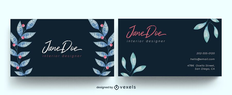 Watercolor leaves nature business card design Watercolor leaves nature business card design