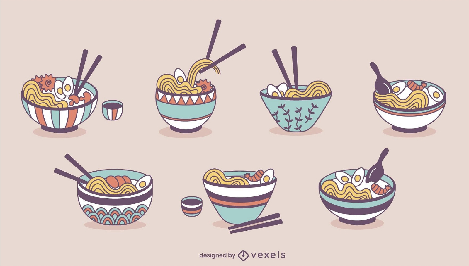 Ramen noodle bowls japanese food set