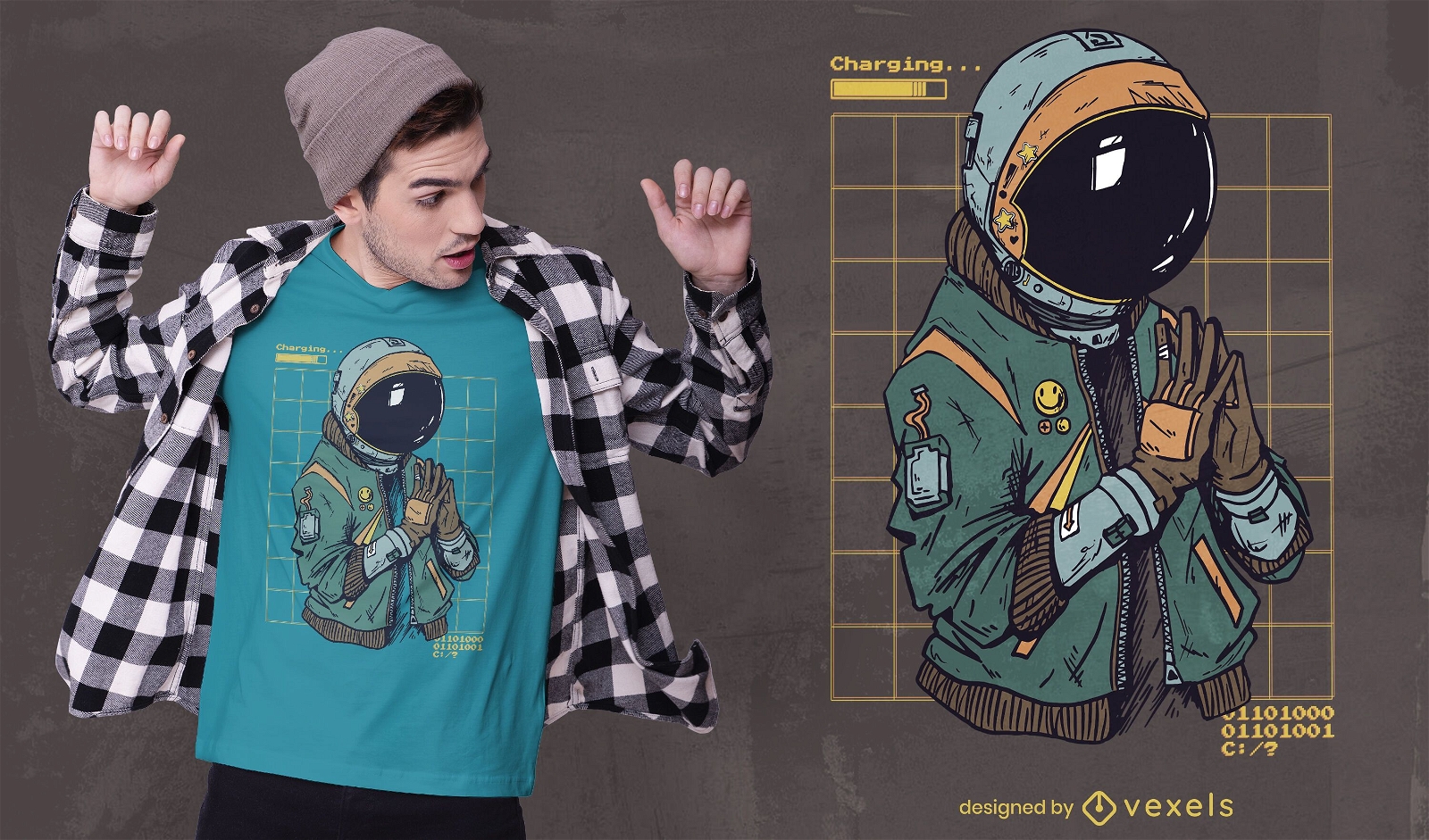 Traje de astronauta diseño de camiseta cyber punk.