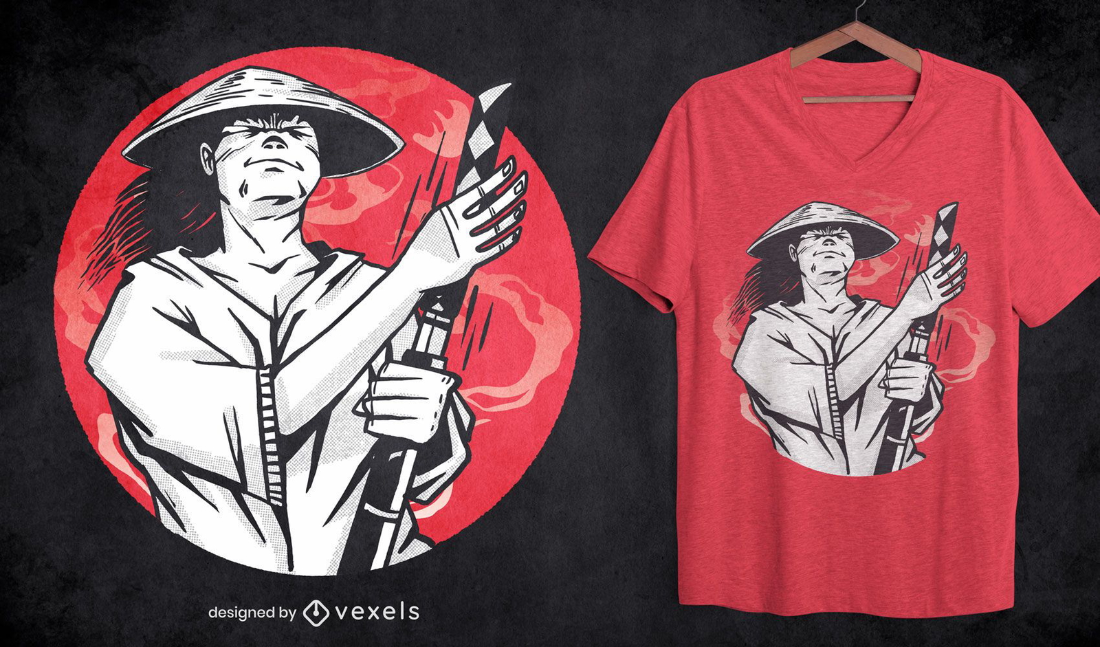 Design de camiseta com arma Samurai Katana