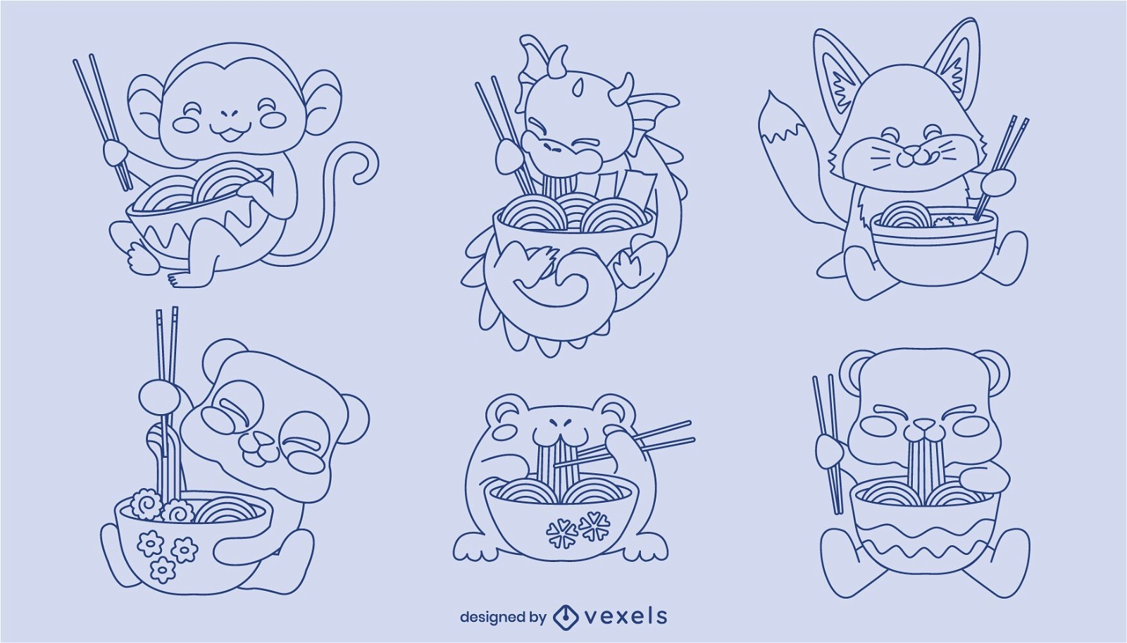 Tierbabys Charaktere Ramen Food Stroke Set